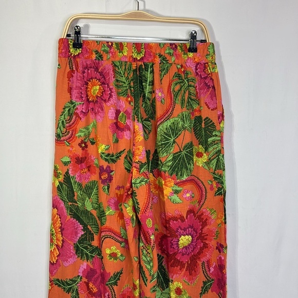 📣 Cynthia Rowley linen bright floral pull on wide leg pants - Picture 6 of 8